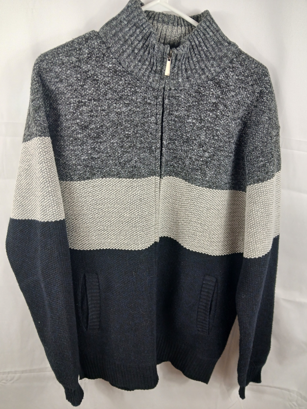 Men's Colorblock Half-Zip Knit Jacket - Gray, Cream & Navy